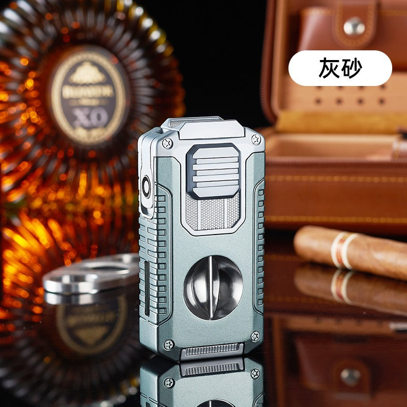 5-in-1 Triple Jet Cigar Lighter with V-Cutter Punch and Draw Tool