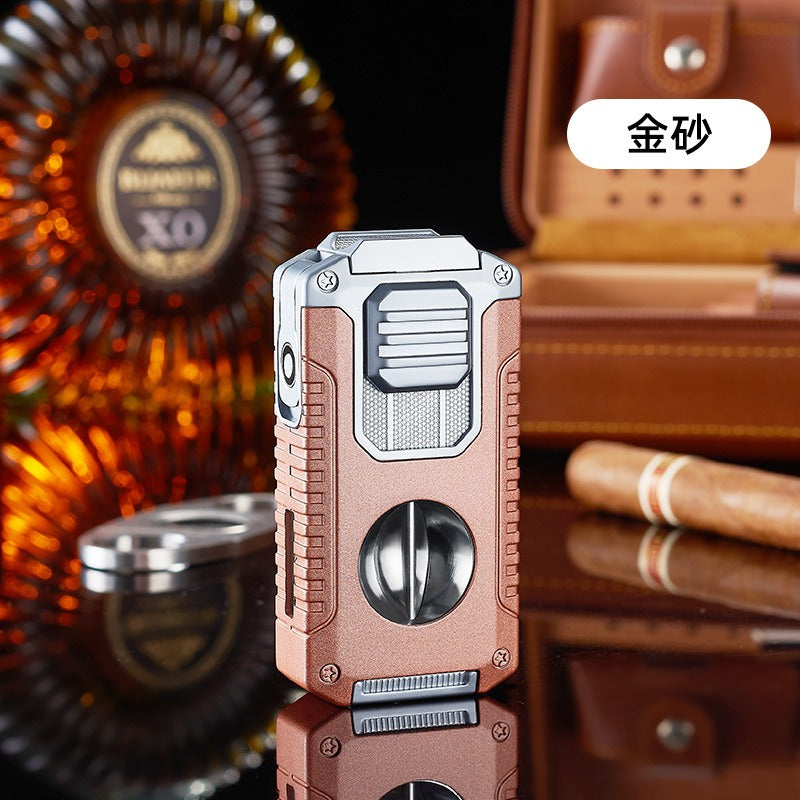 5-in-1 Triple Jet Cigar Lighter with V-Cutter Punch and Draw Tool