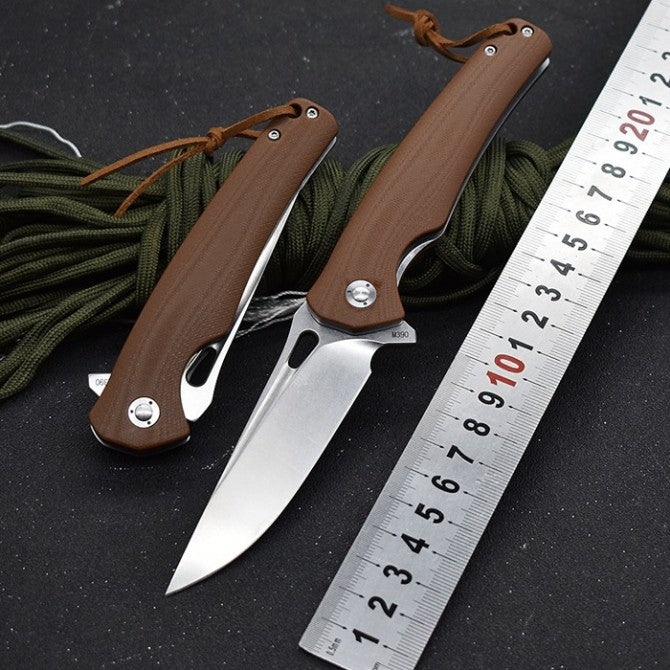 8'' New Fast Opening M390 Blade Flax Handle Pocket  DF01