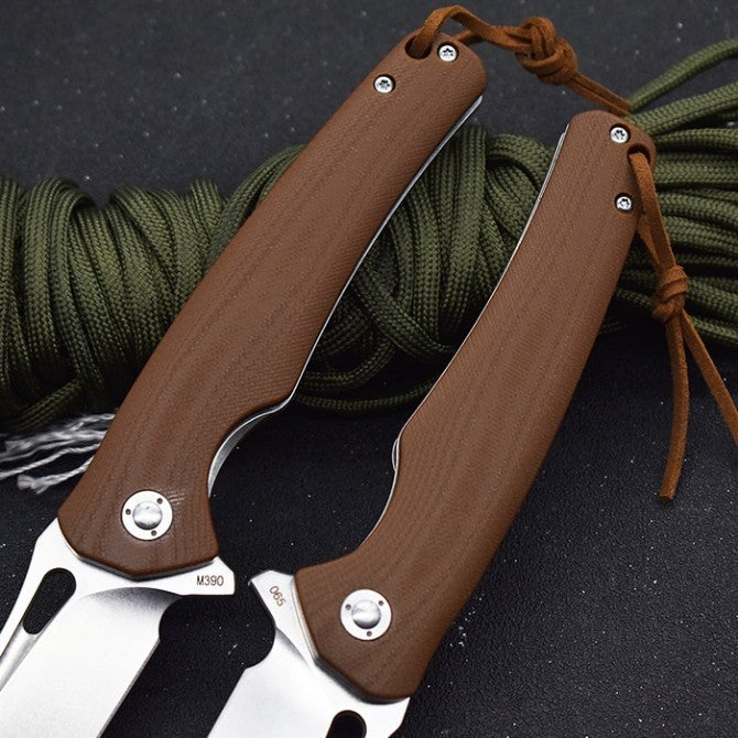 8'' New Fast Opening M390 Blade Flax Handle Pocket  DF01