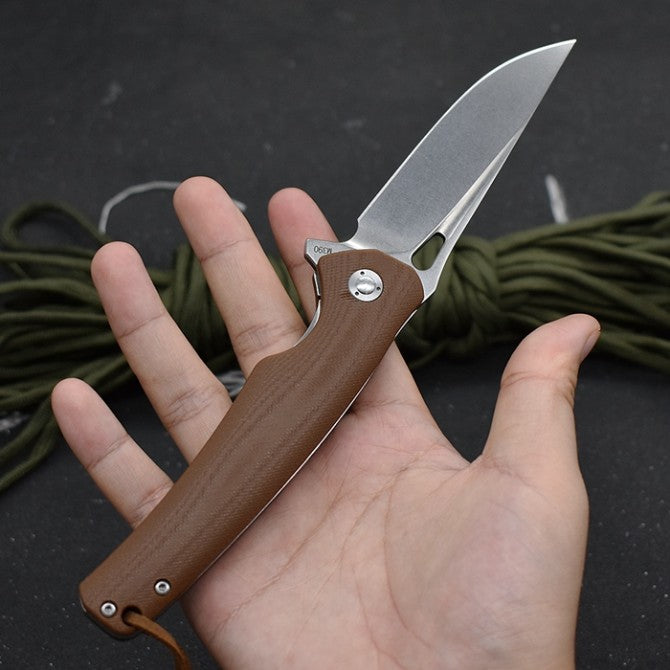 8'' New Fast Opening M390 Blade Flax Handle Pocket  DF01