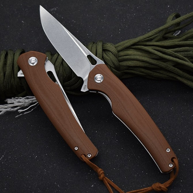 8'' New Fast Opening M390 Blade Flax Handle Pocket  DF01