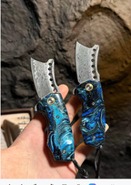 75-Layer Damascus EDC Folding Knife | Galaxy Resin Handle