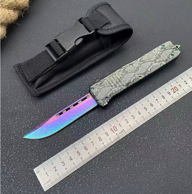 Rainbow Troodon Knife – 440 Steel | Zinc Alloy Snake-Pattern Handle | Nylon Sheath