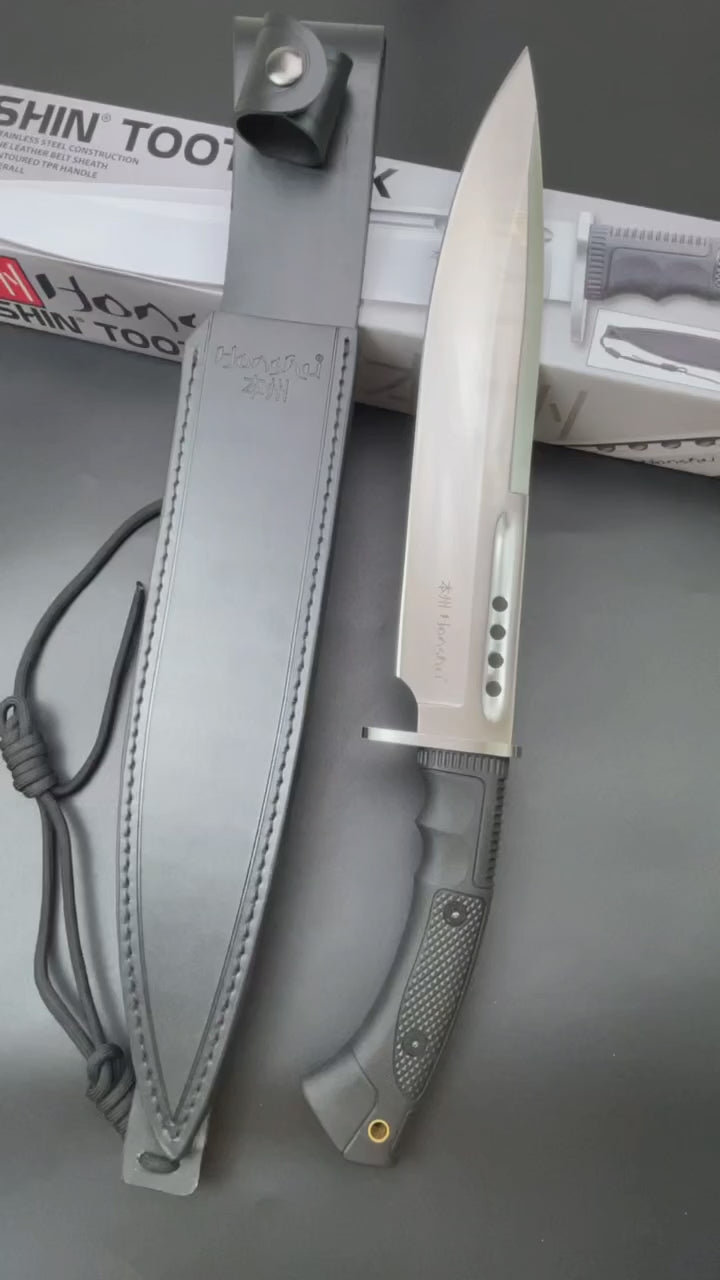 19'' New 7Cr13MoV High-Chrome Steel Blade TPR Handle Camping Tactics Hunting Knife UC3394