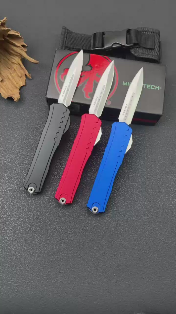 Cypher II Folding Knife | 8Cr14MoV Steel | Aluminum Handle | Blue Red Black