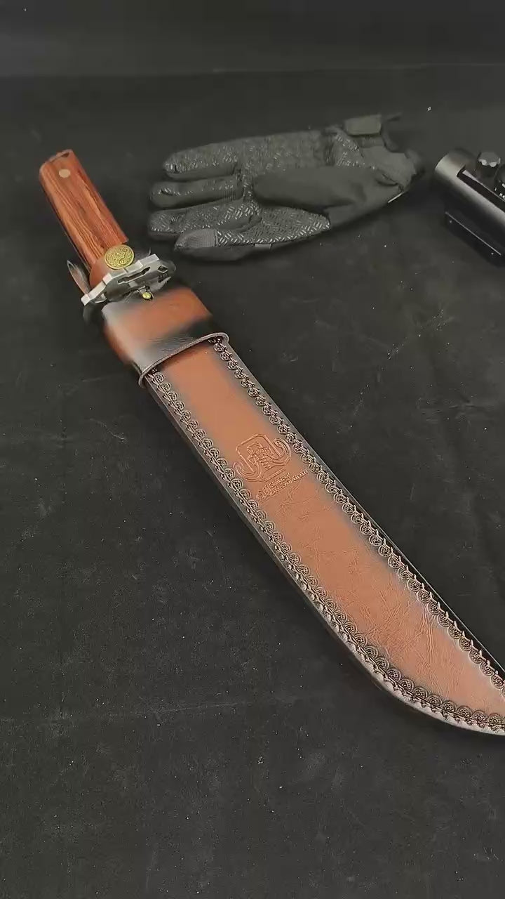 19'' New Fix Knife AUS-10 Stell Blade Sandalwood Handle Camping  Hunting Knife