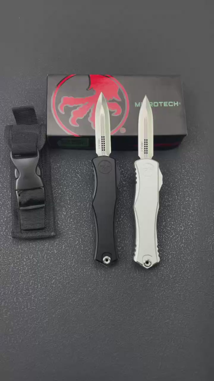 Hera II OTF Knife | 8Cr14MoV Steel | Aerospace Aluminum Handle | Black / Silver