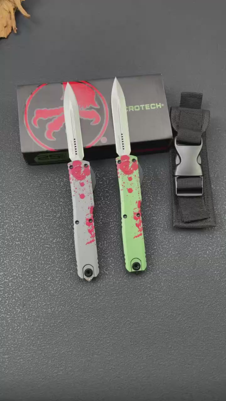 Mic UT OTF Knife | 8Cr14MoV Steel | Aluminum Handle | Splatter Edition