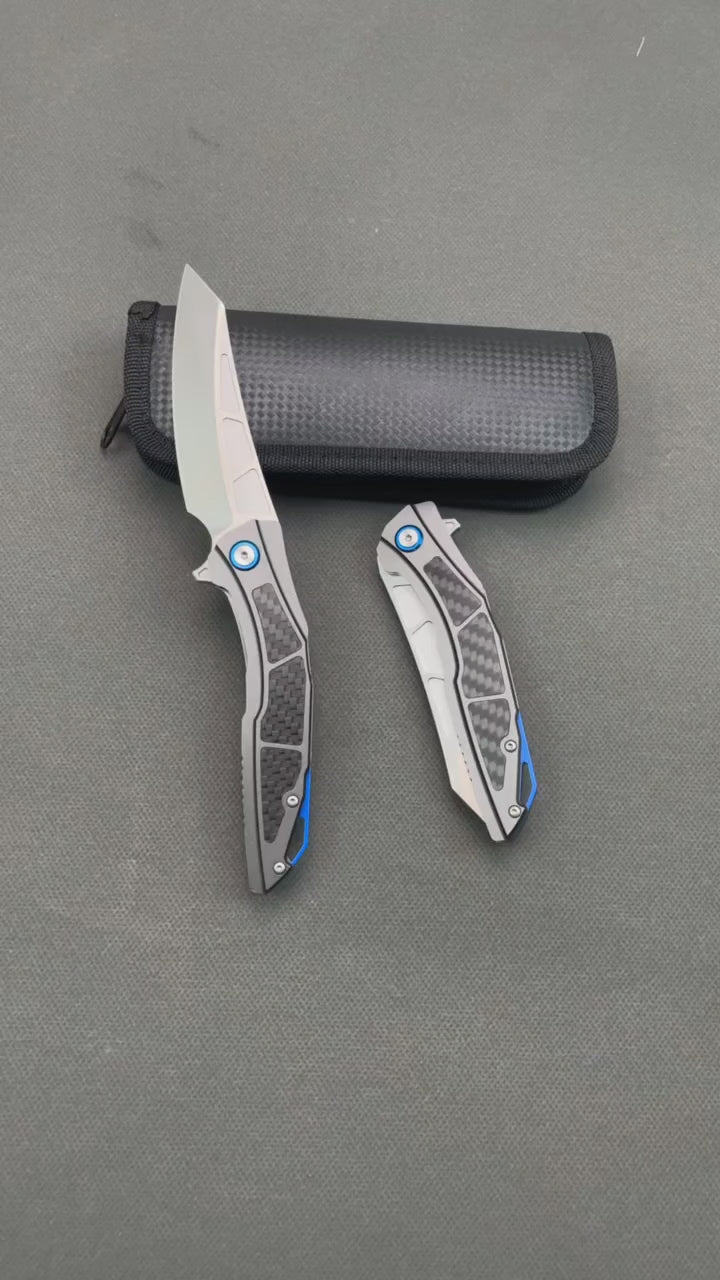 Premium Folding Knife 8CR14 Blade Aluminum Carbon Fiber Handle