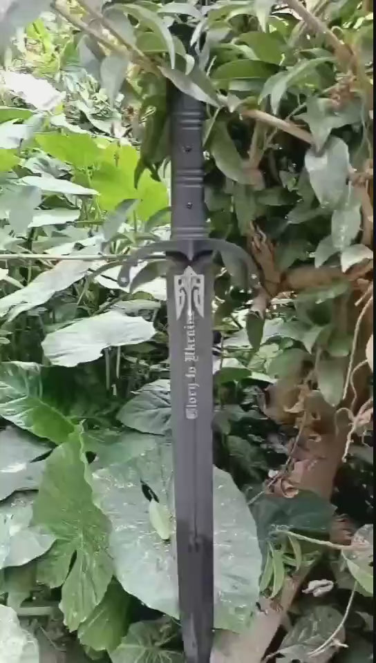 Heavy Duty Full Tang Battle Sword - Titanium Black 9Cr18 Steel | G10 Handle | Lacquered Wood Sheath
