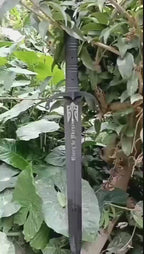 Heavy Duty Full Tang Battle Sword - Titanium Black 9Cr18 Steel | G10 Handle | Lacquered Wood Sheath