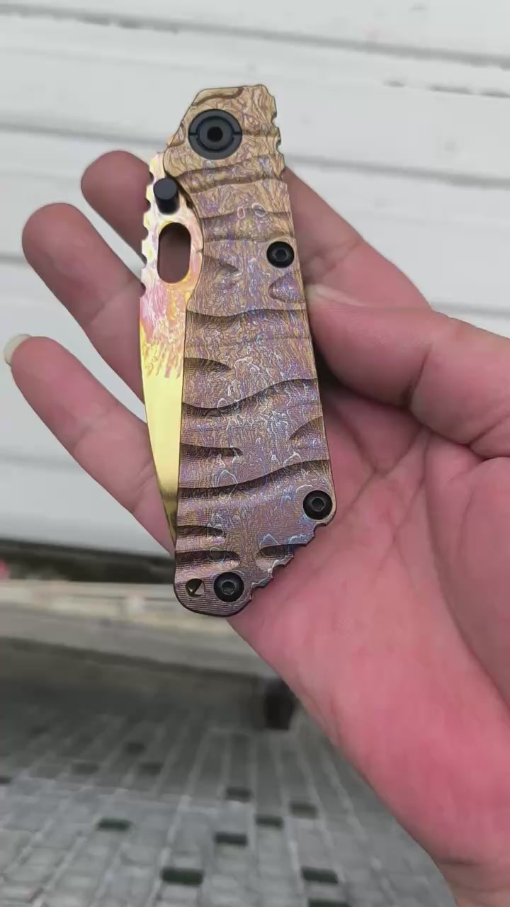 D2 Steel EDC Folding Pocket Knife | CNC Titanium Handle & Flame Finish Blade