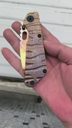D2 Steel EDC Folding Pocket Knife | CNC Titanium Handle & Flame Finish Blade