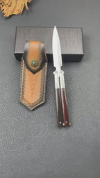 Damascus Butterfly Tool – 228-Layer VG10 Steel | Rosewood & CNC Steel Handle