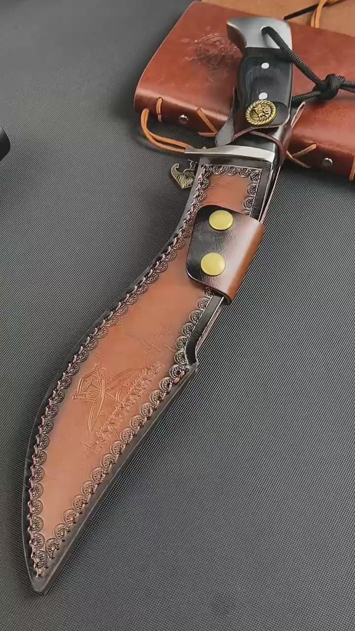 14'' New AUS-10 Steel Blade Ebony Handle Camping Tactics Hunting Knife