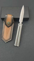 Premium Damascus Steel Folding Knife - Engraved Stainless Handle, VG10 Core