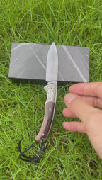 Premium Folding Knife - 9Cr14 Core Steel Blade, Desert Ironwood Handle with Engraved Bolster (18cm)