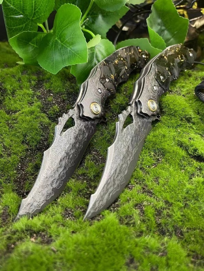 Damascus Blade Pocket Camping Collection Folding Knife VTF58
