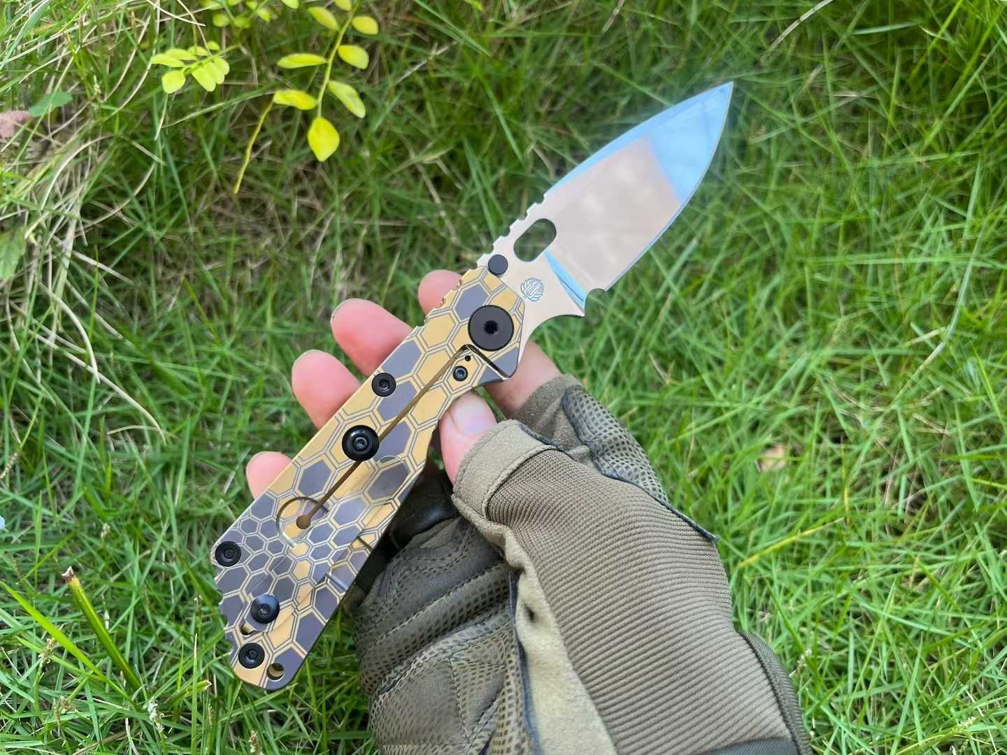 8'' New FoldingKnife Mirror Light D2 Blade Full T4C Titanium Handle PocketKnife DF11