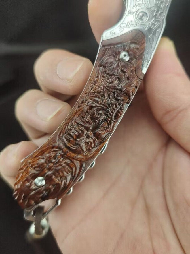 8'' New Folding Knife VG10 Damascus Blade Wood Handle Camping Knife VTF86