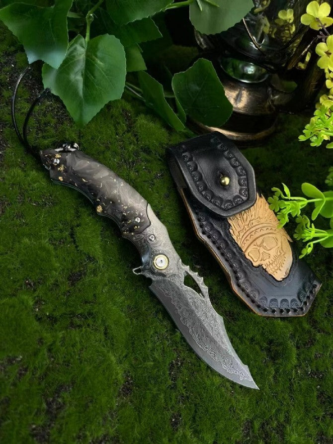 Damascus Blade Pocket Camping Collection Folding Knife VTF58