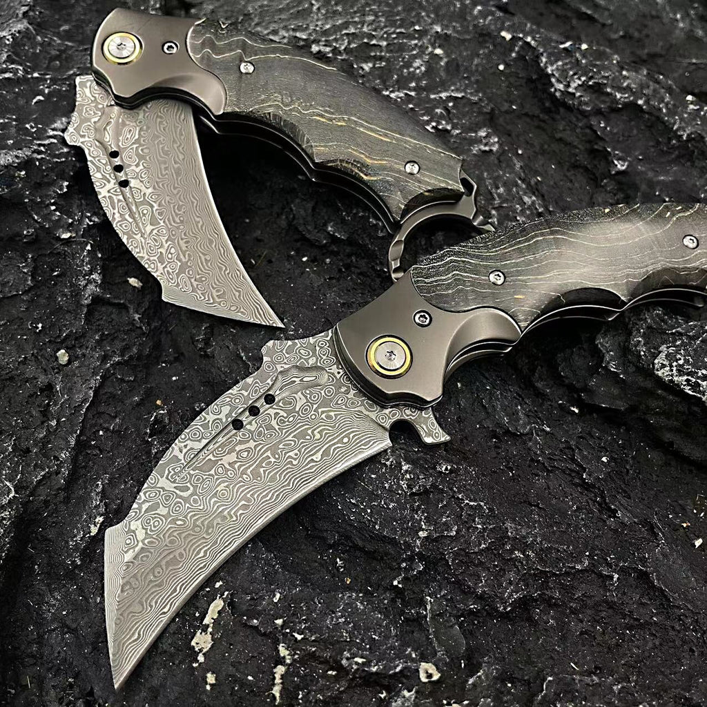 New VG10 Damascus Blade Wood Handle Collection Folding Knife C02