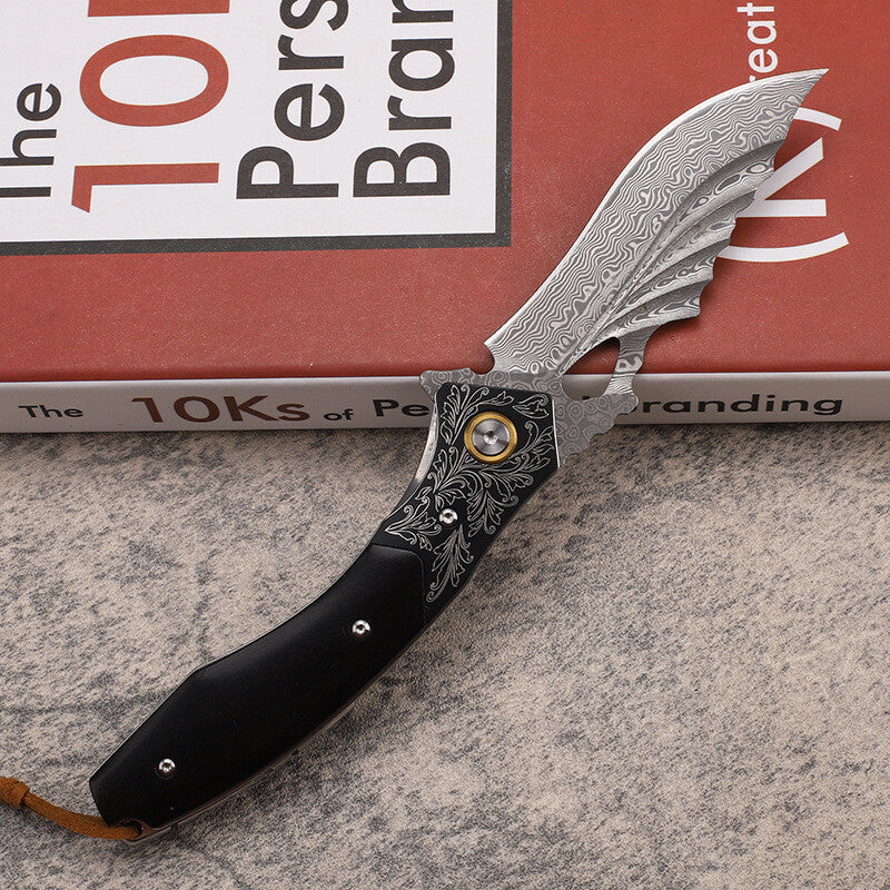 8'' New Folding Knife VG10 Damascus Blade Wood Handle Camping Knife VTF16