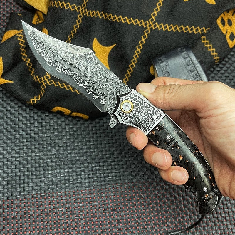 8'' New Folding Knife VG10 Damascus Blade Pocket Camping tKnife VTF68