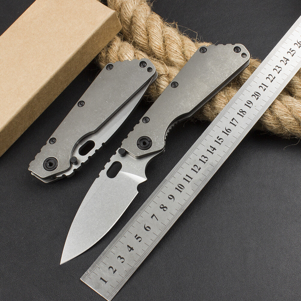 9'' New CNC Stone Wash D2 Blade Full T4C Titanium Handle  Pocket Camping Folding Knife DF186