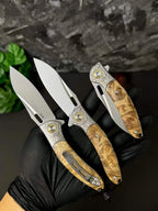 7''New Manual Folding Tool Stone Wash M390 Blade Wood Handle Pocket Tool VTF88
