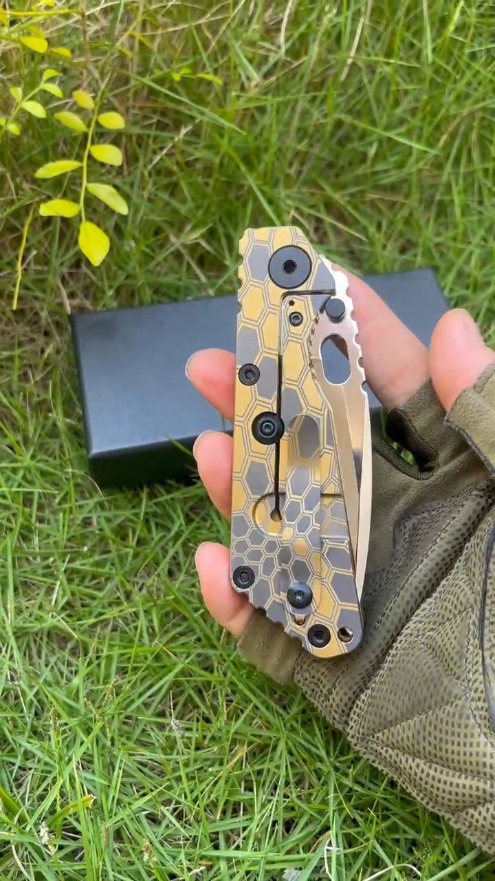 8'' New FoldingKnife Mirror Light D2 Blade Full T4C Titanium Handle PocketKnife DF11