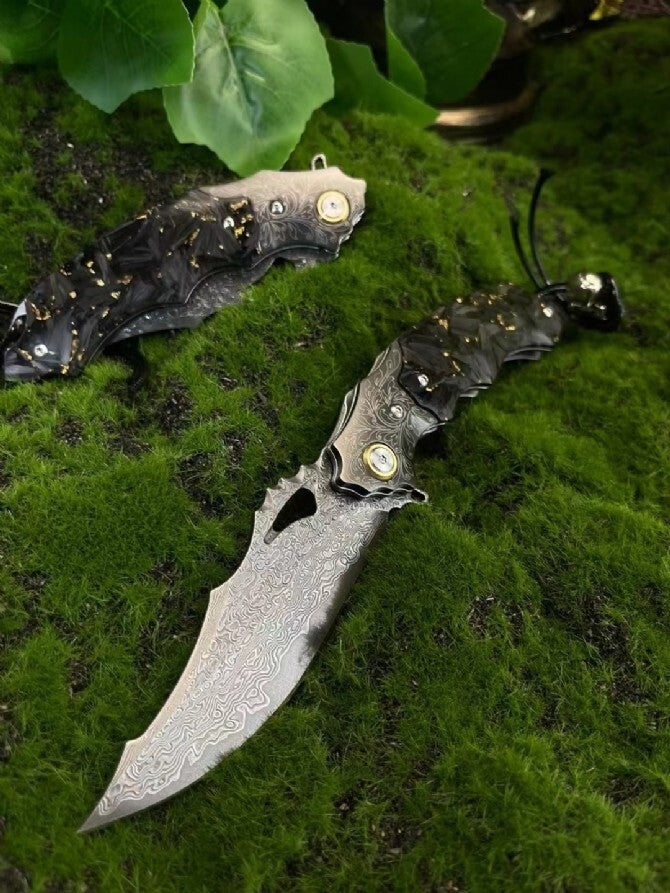 Damascus Blade Pocket Camping Collection Folding Knife VTF58
