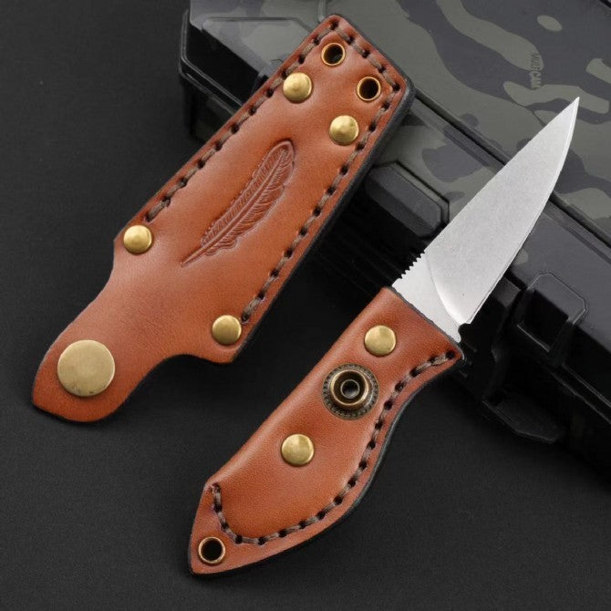 6'' New Mini DC53 Blade Leather Handle Full Tang Camping EDC Knife VTH68