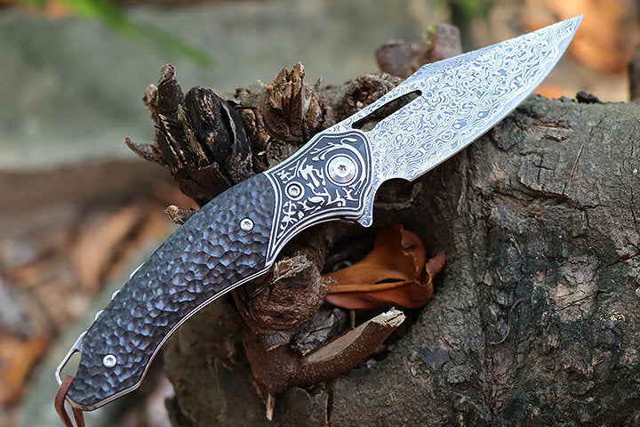 8'' New Manual VG10 Damascus Blade Ebony Handle Pocket Folding Knife VTF73