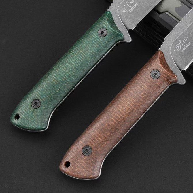9'' New Stone Wash 14C28N Blade Linen Handle Camping Knife VTH72