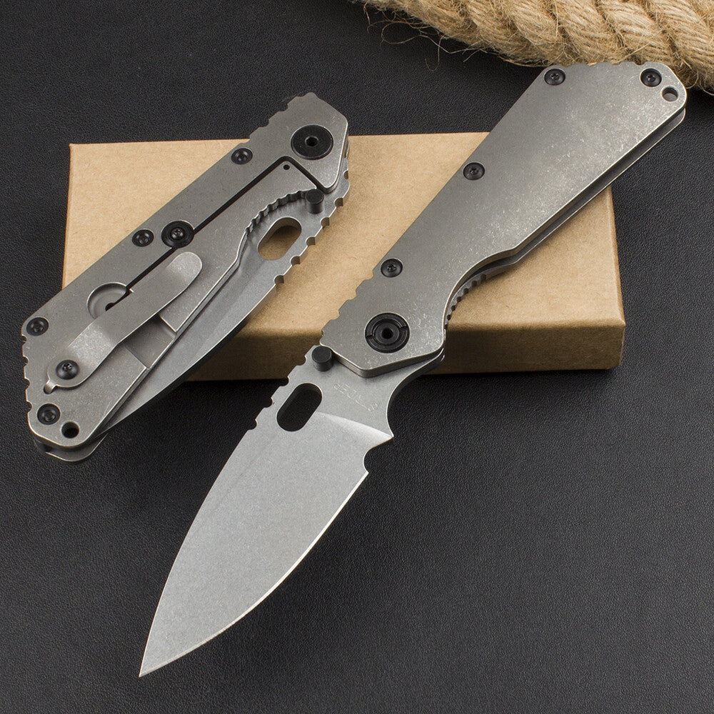 9'' New CNC Stone Wash D2 Blade Full T4C Titanium Handle  Pocket Camping Folding Knife DF186