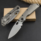 9'' New CNC Stone Wash D2 Blade Full T4C Titanium Handle  Pocket Camping Folding Tool DF186