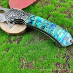 8''New Fast Opening Shell Handle VG10 Damascus Blade Pocket Folding Tool VTF108