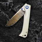 7.5''New Grade Copper Damascus Blade Bone Handle Camping EDC Folding Tool VTF13