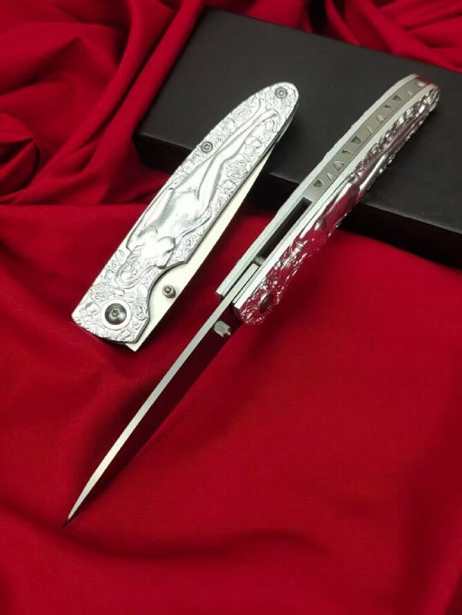 7'' New M390 Steel Blade Carve Sexy Portrait Aluminum Handle Folding Knife VTF04