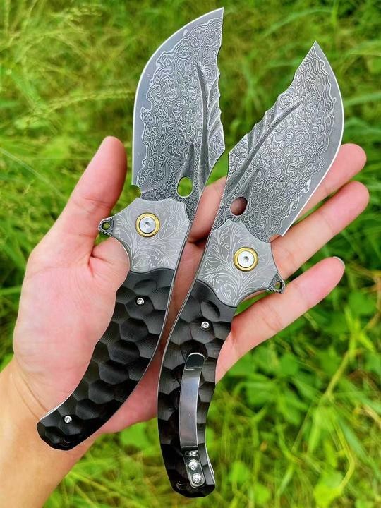 New Manual Folding VG10 Damascus Blade Ebony Handle Pocket Folding Knife VTF23