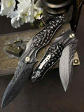 8''New FoldingKnife VG10 Damascus Blade Ebony Handle Knife VTF116