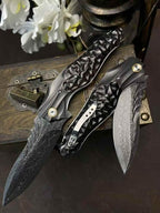 8''New FoldingTool VG10 Damascus Blade Ebony Handle Tool VTF116