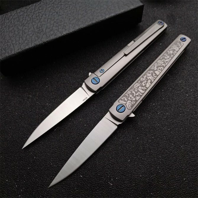 7'' New M390 Blade Full TC4 T4C Handle Camping Folding Knife VTF179