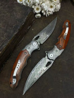 8'' New Folding Tool VG10 Damascus Blade Wood Handle Camping Tool VTF41