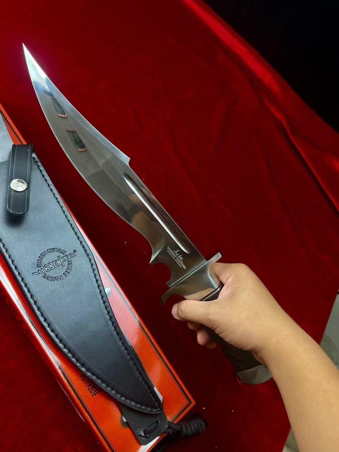 16'' New Mirrorlight 7CR15 Blade Wood Handle Signature Camping Knife VTH45