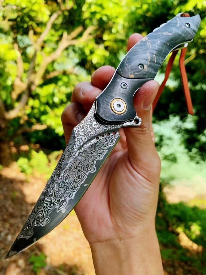 8'' New Folding Knife VG10 Damascus Blade Wood Handle Camping PocketKnife VTF99