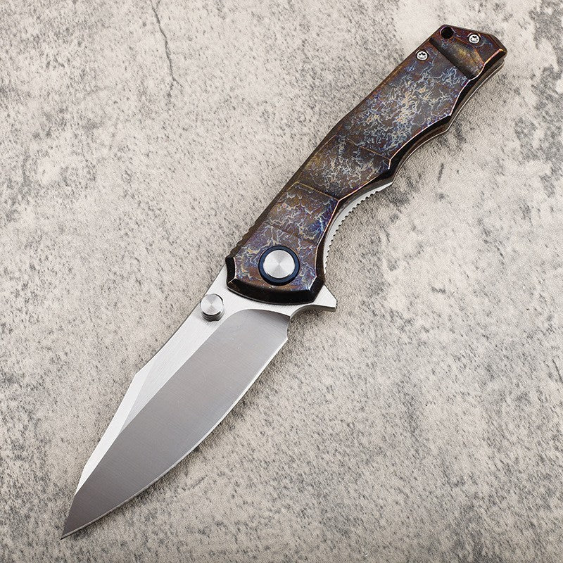 9'' New Manual VG10 Blade Full T4C Titanium Handle Pocket Camping Folding Knife VTF97