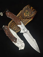 8'' New Folding Tool VG10 Damascus Blade Wood Handle Camping Tool VTF86